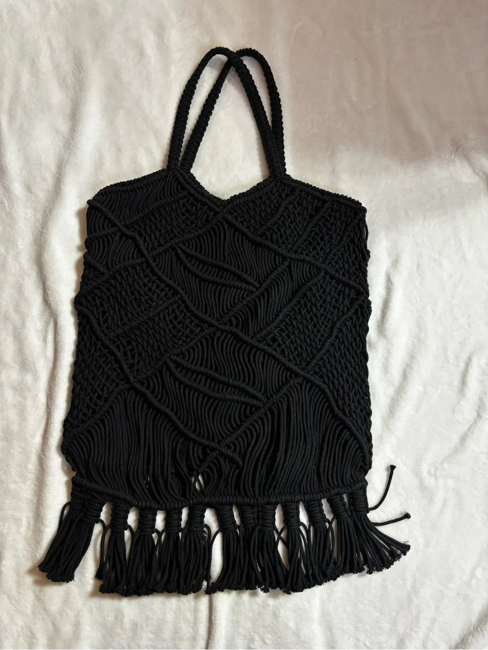 Black Macramé Fringe Shoulder Bag
